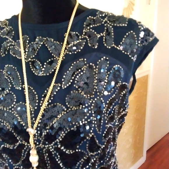 Adrianna Papell Navy Sequin Gown - Picture 5 of 10